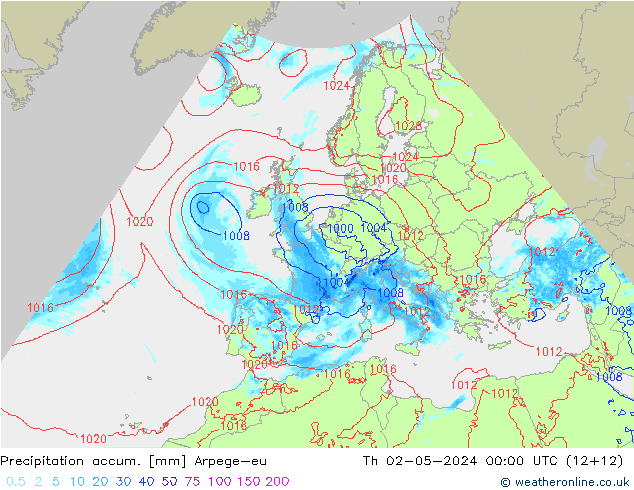 Toplam Yağış Arpege-eu Per 02.05.2024 00 UTC