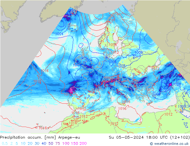 Precipitation accum. Arpege-eu Su 05.05.2024 18 UTC