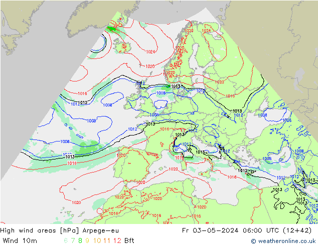 yüksek rüzgarlı alanlar Arpege-eu Cu 03.05.2024 06 UTC