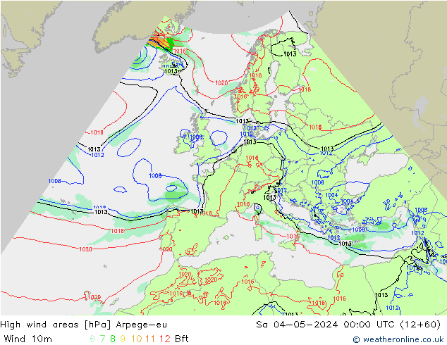 High wind areas Arpege-eu Sa 04.05.2024 00 UTC