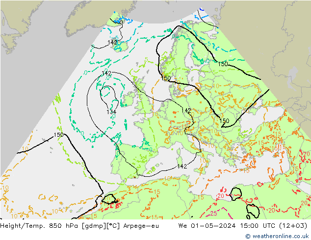 Height/Temp. 850 hPa Arpege-eu We 01.05.2024 15 UTC