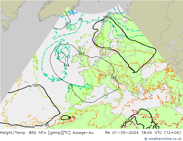 Height/Temp. 850 hPa Arpege-eu We 01.05.2024 18 UTC