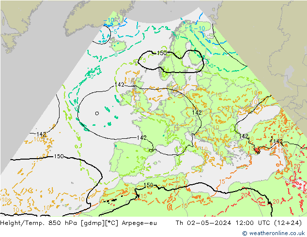 Height/Temp. 850 hPa Arpege-eu Qui 02.05.2024 12 UTC