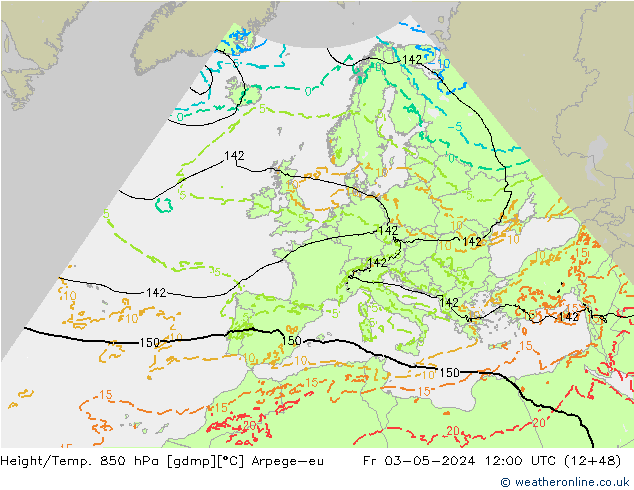 Height/Temp. 850 hPa Arpege-eu Fr 03.05.2024 12 UTC