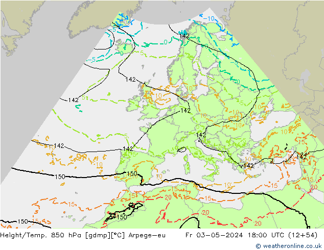 Height/Temp. 850 гПа Arpege-eu пт 03.05.2024 18 UTC