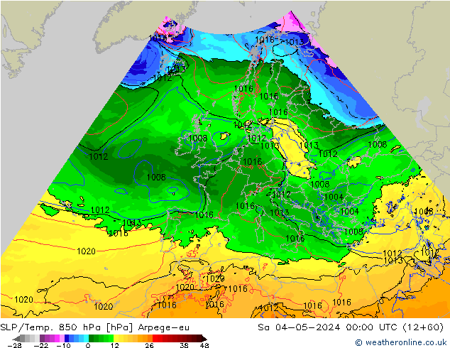 SLP/Temp. 850 hPa Arpege-eu so. 04.05.2024 00 UTC