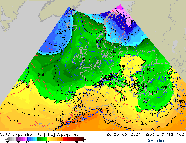 SLP/Temp. 850 hPa Arpege-eu dom 05.05.2024 18 UTC