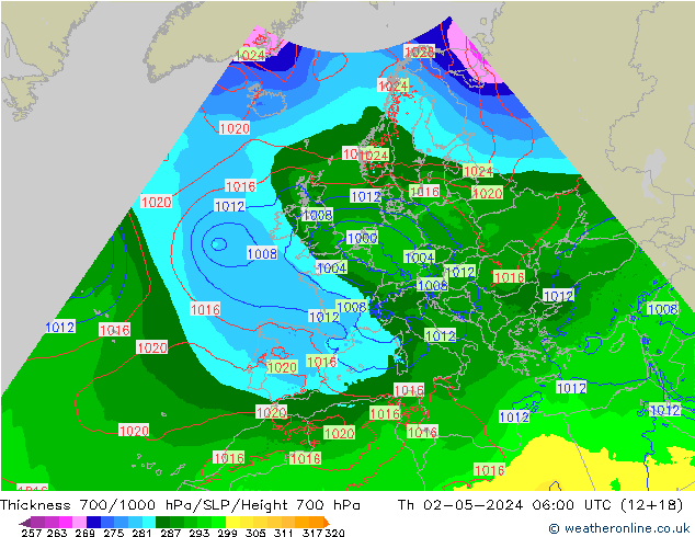 700-1000 hPa Kalınlığı Arpege-eu Per 02.05.2024 06 UTC