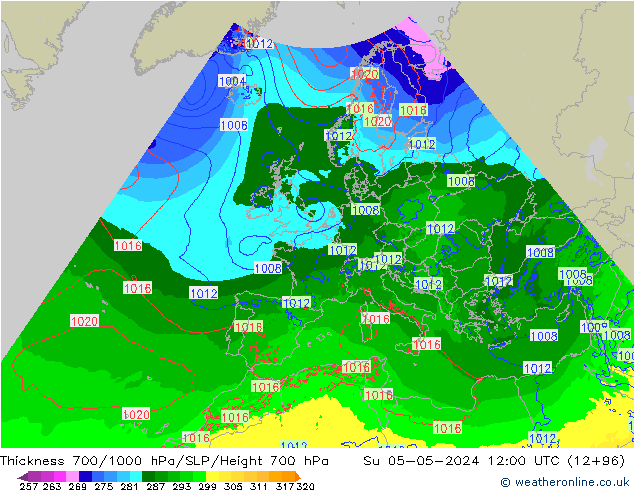 Schichtdicke 700-1000 hPa Arpege-eu So 05.05.2024 12 UTC