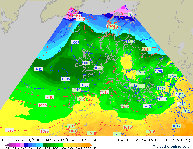 Thck 850-1000 гПа Arpege-eu сб 04.05.2024 12 UTC