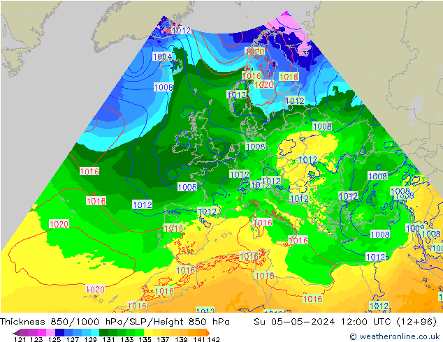 Schichtdicke 850-1000 hPa Arpege-eu So 05.05.2024 12 UTC