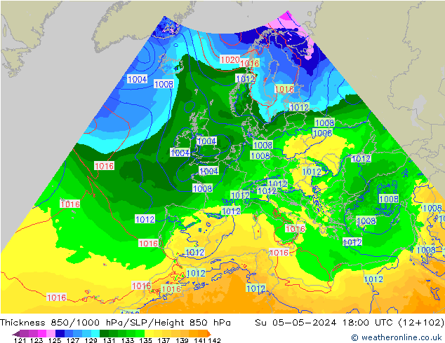 Thck 850-1000 hPa Arpege-eu dim 05.05.2024 18 UTC