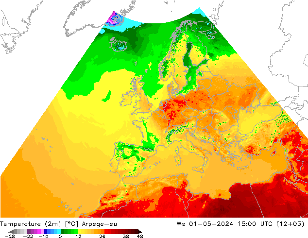 Sıcaklık Haritası (2m) Arpege-eu Çar 01.05.2024 15 UTC