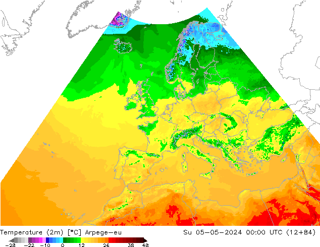 Temperaturkarte (2m) Arpege-eu So 05.05.2024 00 UTC