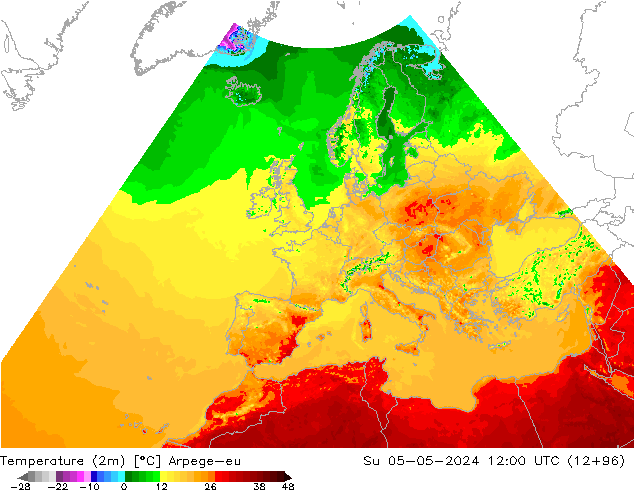 Temperature (2m) Arpege-eu Su 05.05.2024 12 UTC