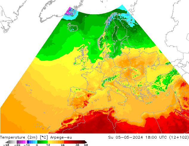 карта температуры Arpege-eu Вс 05.05.2024 18 UTC