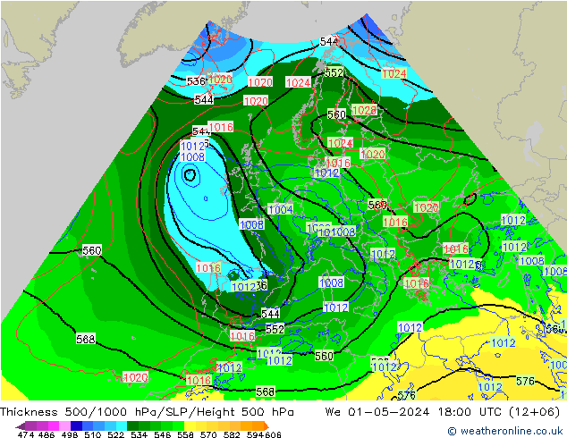 Schichtdicke 500-1000 hPa Arpege-eu Mi 01.05.2024 18 UTC