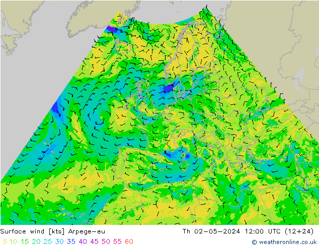 Surface wind Arpege-eu Th 02.05.2024 12 UTC