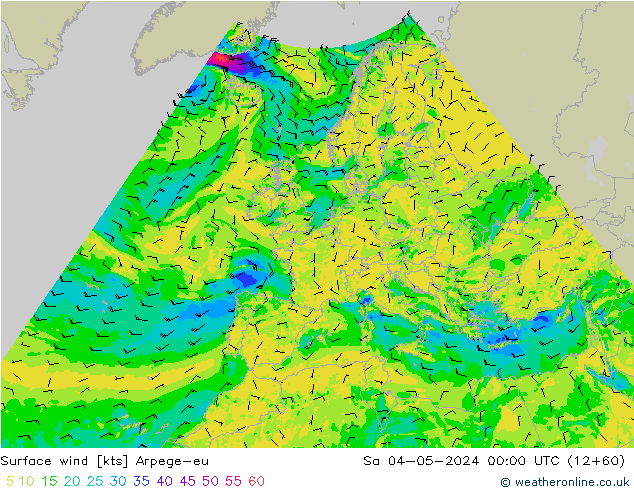 ветер 10 m Arpege-eu сб 04.05.2024 00 UTC