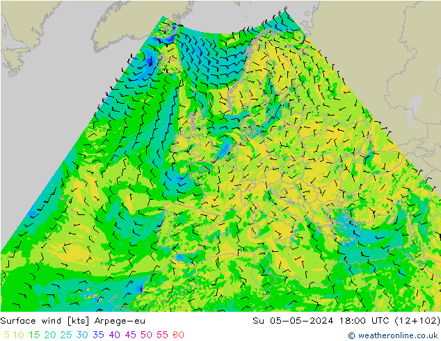 Surface wind Arpege-eu Su 05.05.2024 18 UTC