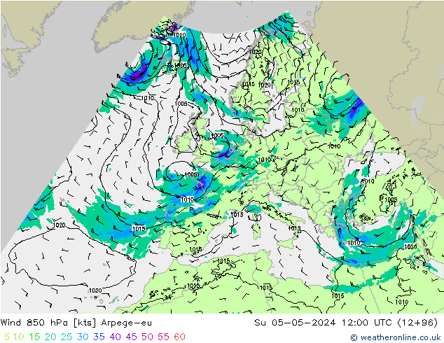 Wind 850 hPa Arpege-eu Su 05.05.2024 12 UTC