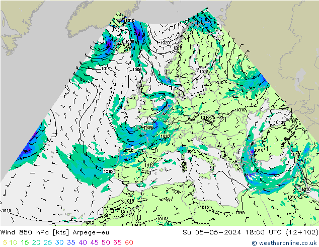 Wind 850 hPa Arpege-eu So 05.05.2024 18 UTC
