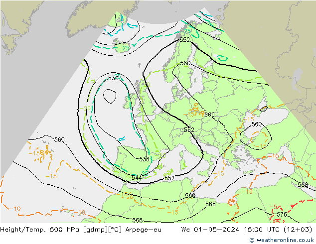 Hoogte/Temp. 500 hPa Arpege-eu wo 01.05.2024 15 UTC