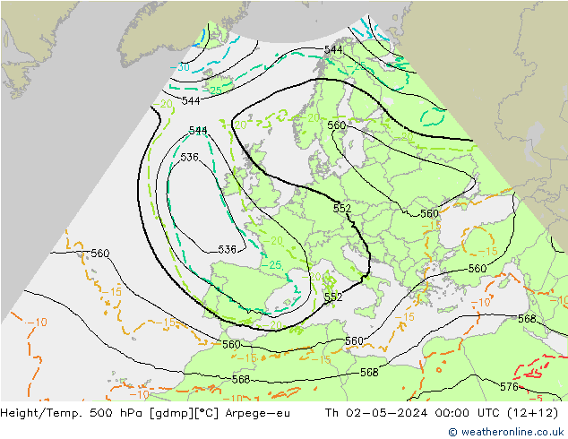 Geop./Temp. 500 hPa Arpege-eu jue 02.05.2024 00 UTC