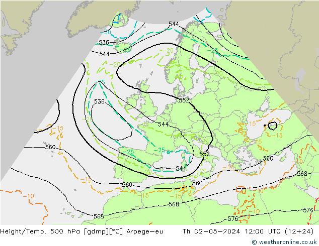 Hoogte/Temp. 500 hPa Arpege-eu do 02.05.2024 12 UTC