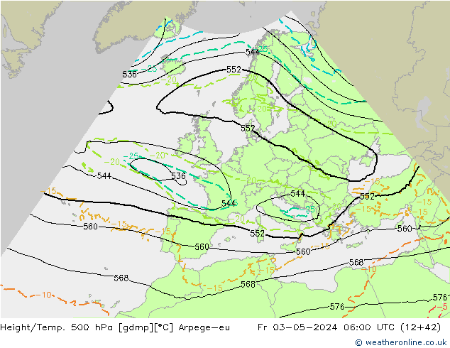 Height/Temp. 500 hPa Arpege-eu Fr 03.05.2024 06 UTC