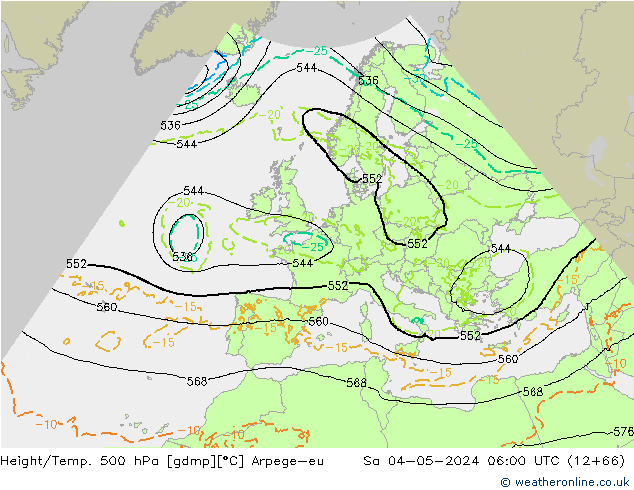 Height/Temp. 500 hPa Arpege-eu Sáb 04.05.2024 06 UTC