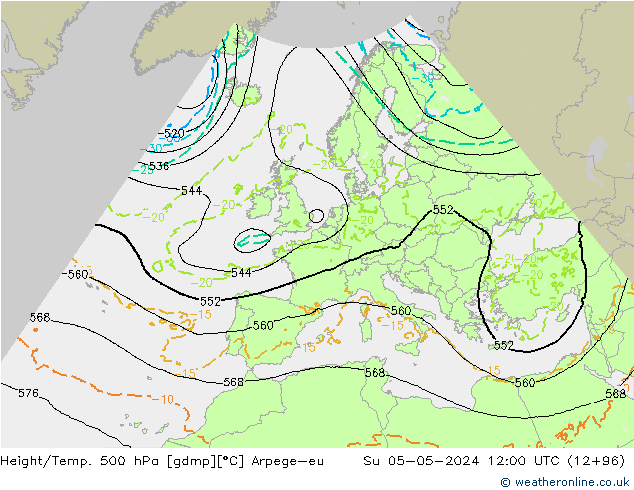 Height/Temp. 500 hPa Arpege-eu So 05.05.2024 12 UTC