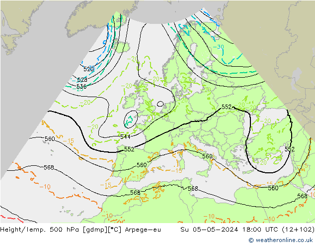 Height/Temp. 500 hPa Arpege-eu Ne 05.05.2024 18 UTC