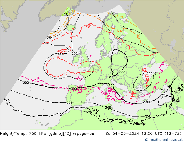 Height/Temp. 700 hPa Arpege-eu Sa 04.05.2024 12 UTC