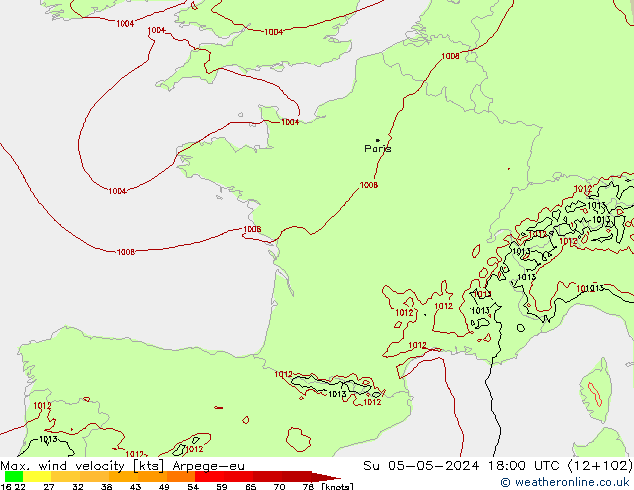 Max. wind velocity Arpege-eu dim 05.05.2024 18 UTC