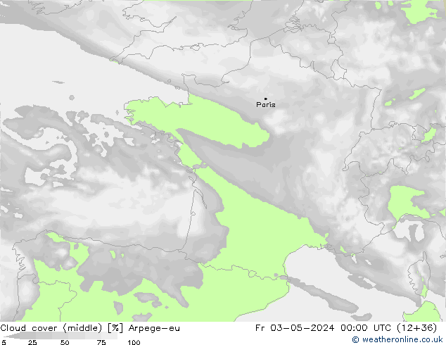 oblačnosti uprostřed Arpege-eu Pá 03.05.2024 00 UTC