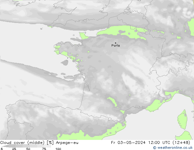 Wolken (mittel) Arpege-eu Fr 03.05.2024 12 UTC