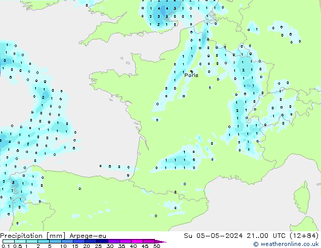 Srážky Arpege-eu Ne 05.05.2024 00 UTC