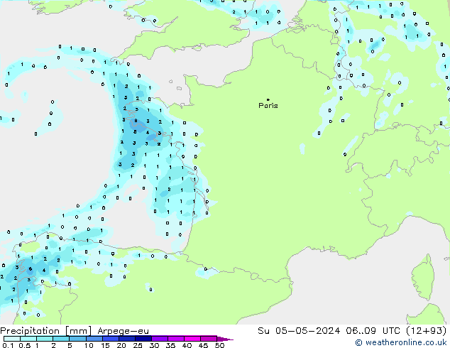 Neerslag Arpege-eu zo 05.05.2024 09 UTC