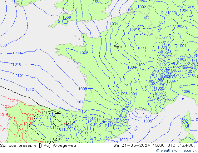 Bodendruck Arpege-eu Mi 01.05.2024 18 UTC