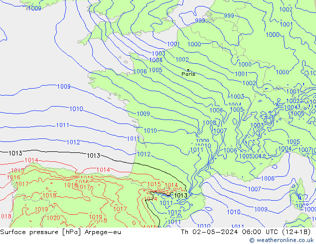 Presión superficial Arpege-eu jue 02.05.2024 06 UTC