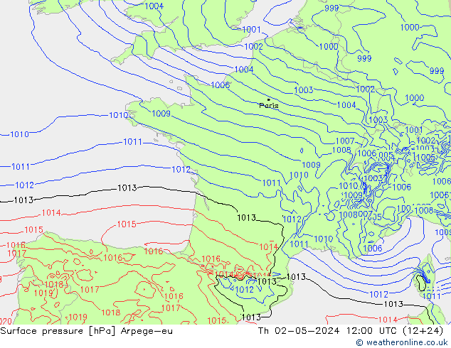 приземное давление Arpege-eu чт 02.05.2024 12 UTC