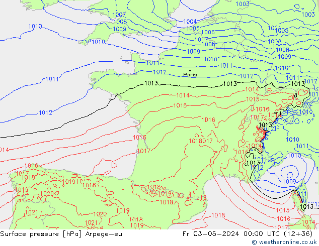 Bodendruck Arpege-eu Fr 03.05.2024 00 UTC