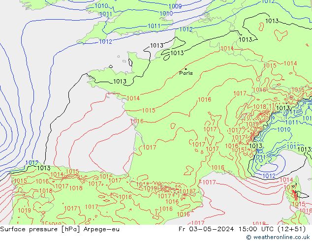 Luchtdruk (Grond) Arpege-eu vr 03.05.2024 15 UTC