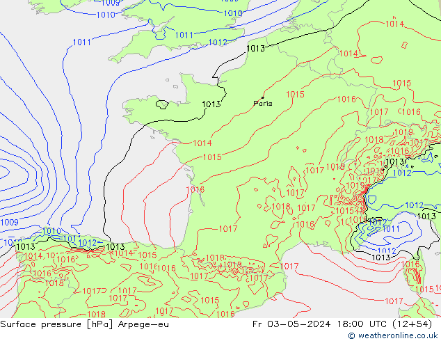 Luchtdruk (Grond) Arpege-eu vr 03.05.2024 18 UTC