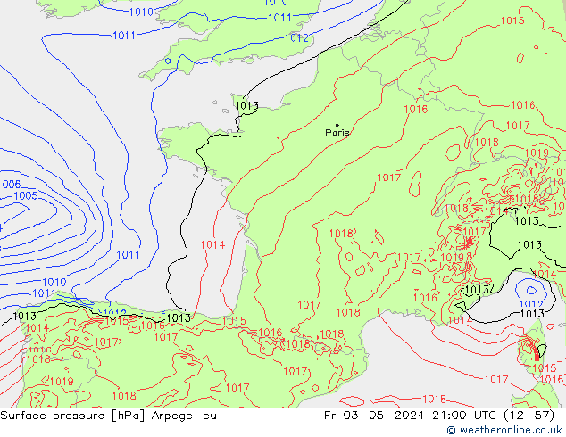 приземное давление Arpege-eu пт 03.05.2024 21 UTC