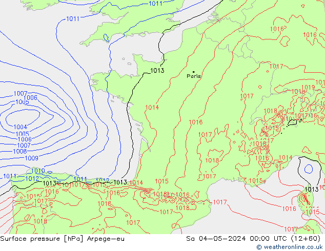 Atmosférický tlak Arpege-eu So 04.05.2024 00 UTC