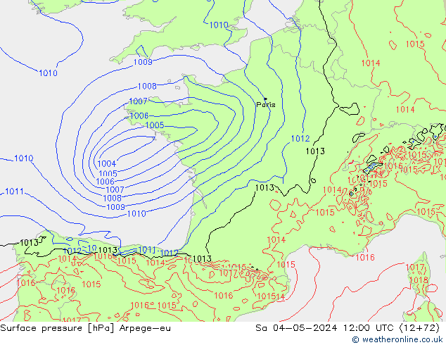 Surface pressure Arpege-eu Sa 04.05.2024 12 UTC