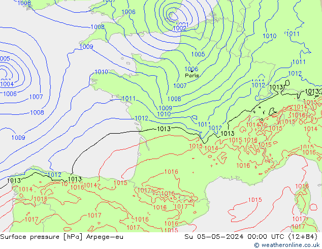 Atmosférický tlak Arpege-eu Ne 05.05.2024 00 UTC