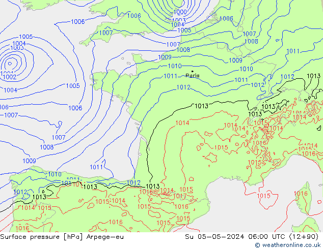 Surface pressure Arpege-eu Su 05.05.2024 06 UTC